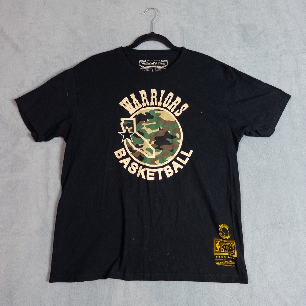 Mitchell & Ness Warriors T-Shirt Mens L Black Excellent Camo Hardwood Classics